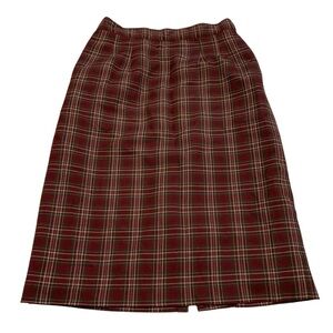 Vtg 80s Tabi International Burgundy Plaid Midi Skirt- Wool Blend- Size 10